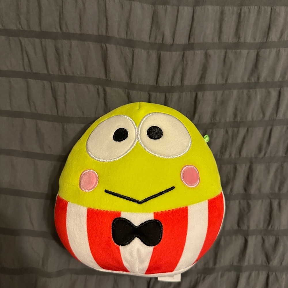 Plush Frog Toy with Red and White Stripes